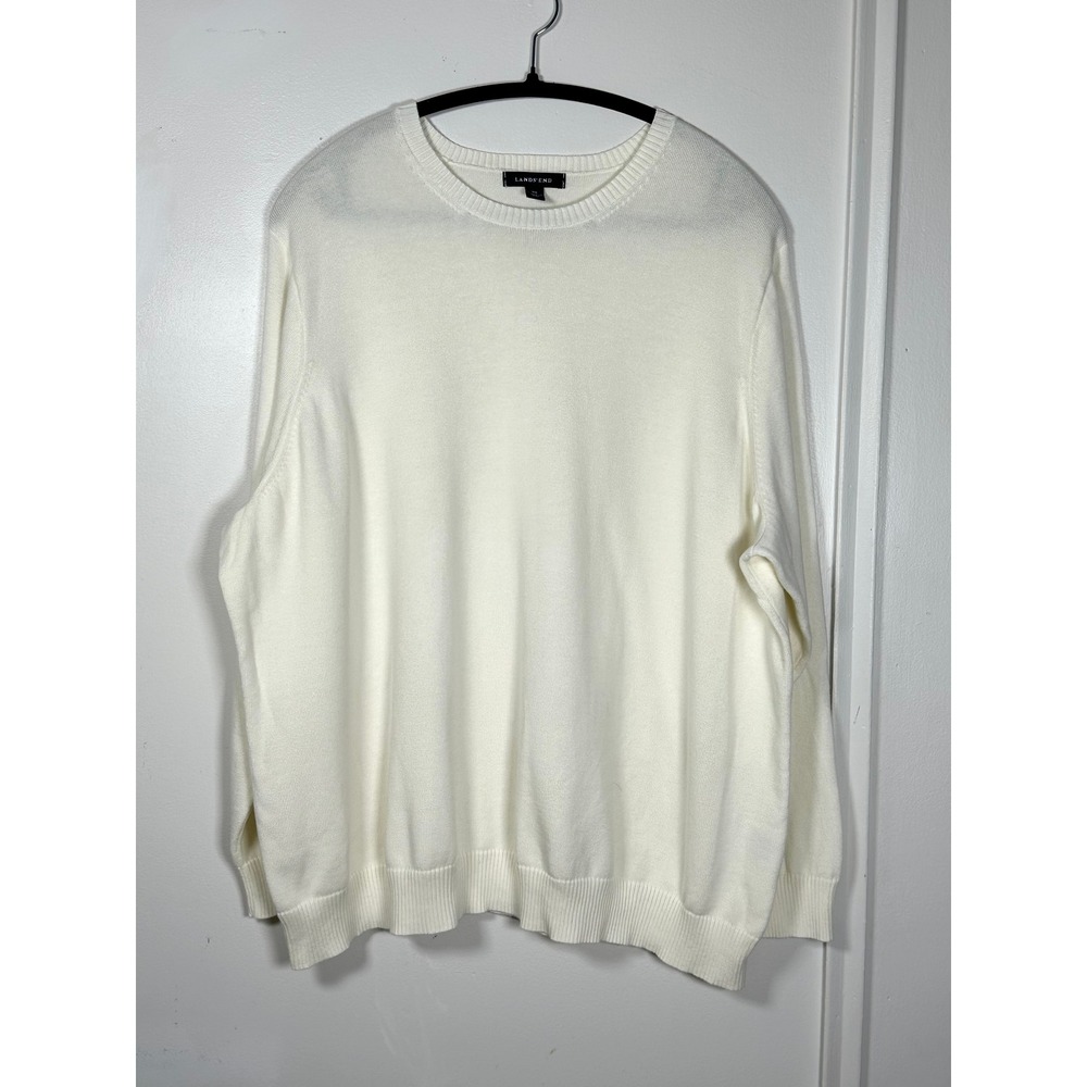 Lands' End womens 3X cream knit pullover‎ crewneck sweater baumwolle short